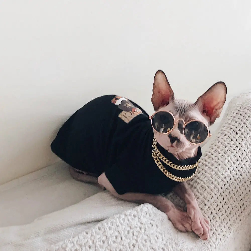 Stylish Cotton Printed Sweater with Necklace for Cats - Fashion Forward Feline Wear WLP Company