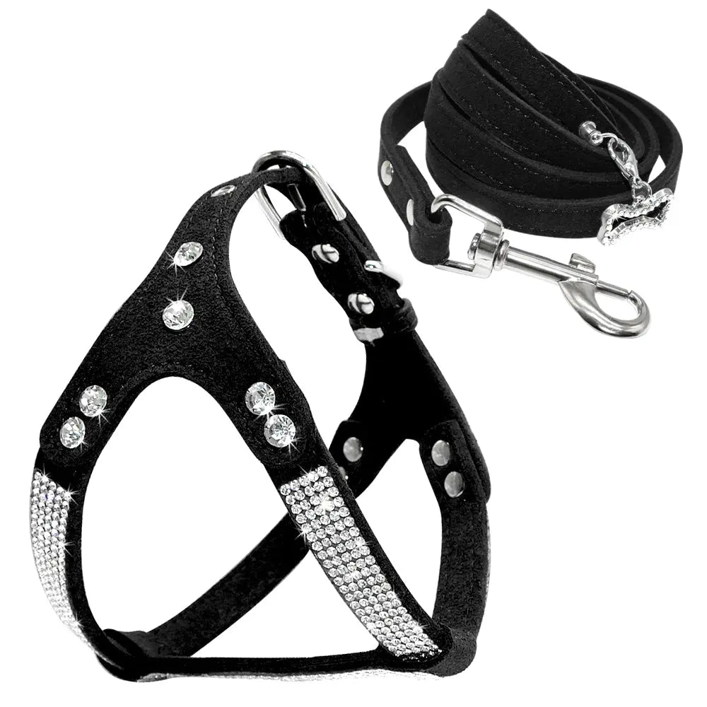 dog harness Soft Rhinestone Leather Set Dog of Harness & Leash WLP Company