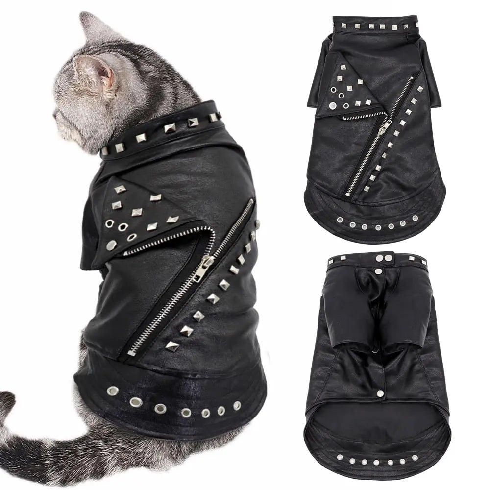 Black Leather Jacket for Cats - Stylish PU Leather Costume WLP Company