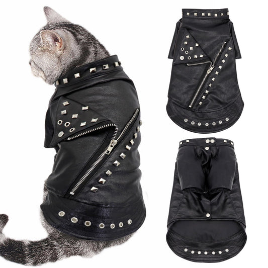 Black Leather Jacket for Cats - Stylish PU Leather Costume