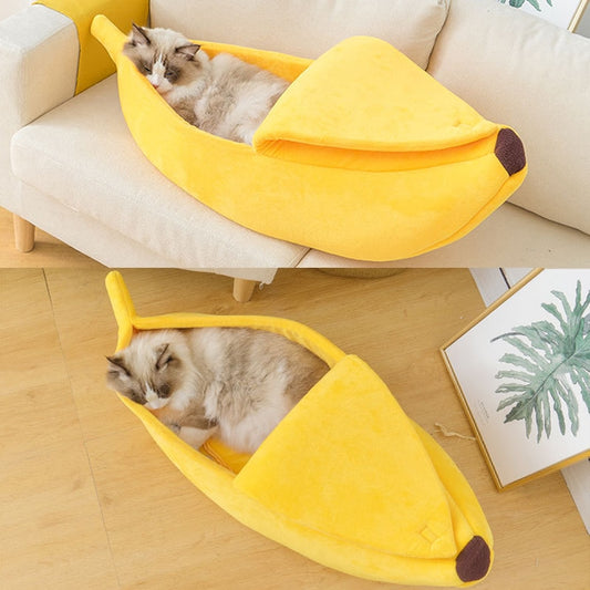 Banana Shaped Cat Bed - Plush & Sponge Comfort for All Cats