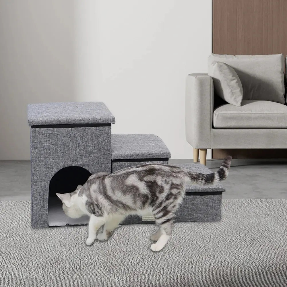 Folding Dog Stairs Ramp With Pet Door Widened Stairs Foldable And Adjustable With Two Storage Compartments WLP Company