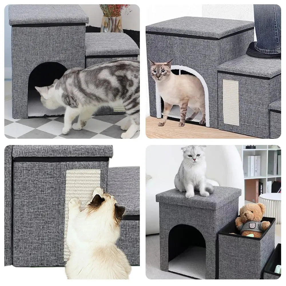Folding Dog Stairs Ramp With Pet Door Widened Stairs Foldable And Adjustable With Two Storage Compartments WLP Company