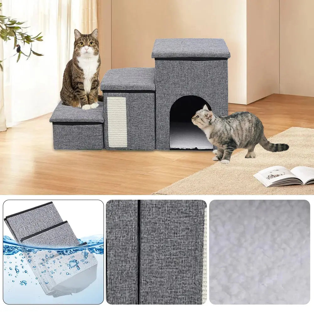 Folding Dog Stairs Ramp With Pet Door Widened Stairs Foldable And Adjustable With Two Storage Compartments WLP Company