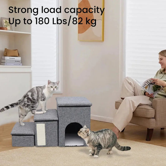 Folding Dog Stairs Ramp With Pet Door Widened Stairs Foldable And Adjustable With Two Storage Compartments WLP Company
