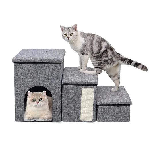 Folding Dog Stairs Ramp With Pet Door Widened Stairs Foldable And Adjustable With Two Storage Compartments WLP Company