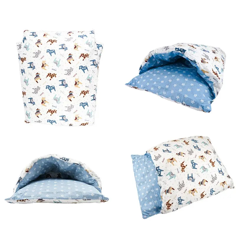 Removable Dog Cat Sleeping Bag - 2-in-1 Cave Bed & Mat Winter Warm WLP Company