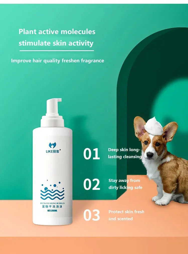 Pet Dry Cleaning Foam, Water-Free, Dog, Cat, Puppy Shower Gel, Super Shampoo Deodorant WLP Company