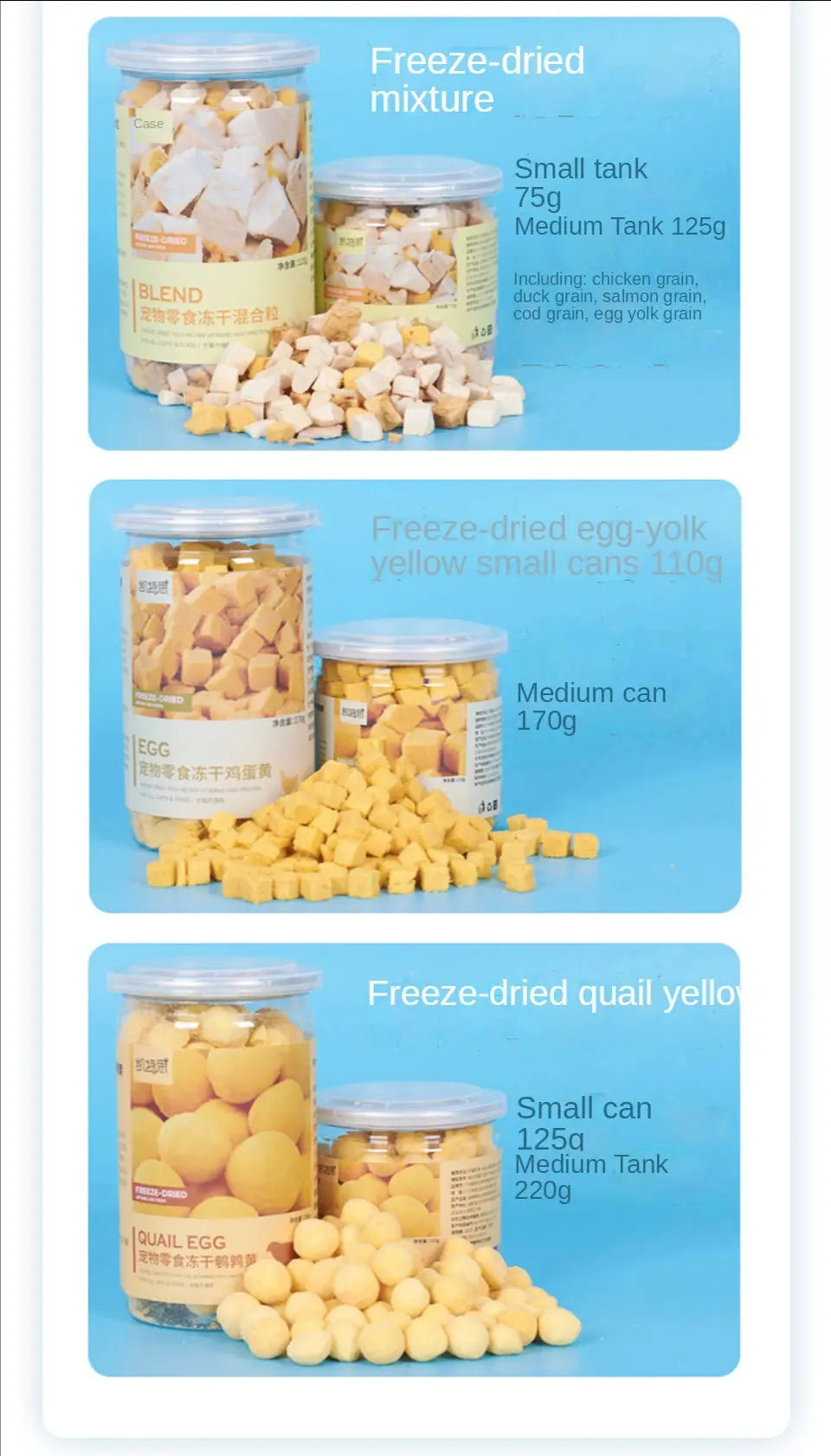 Pet Snacks Canned Freeze-Dried Chicken, Duck, Beef, and Quail Eggs WLP Company