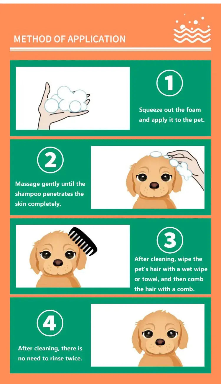 Pet Dry Cleaning Foam, Water-Free, Dog, Cat, Puppy Shower Gel, Super Shampoo Deodorant WLP Company