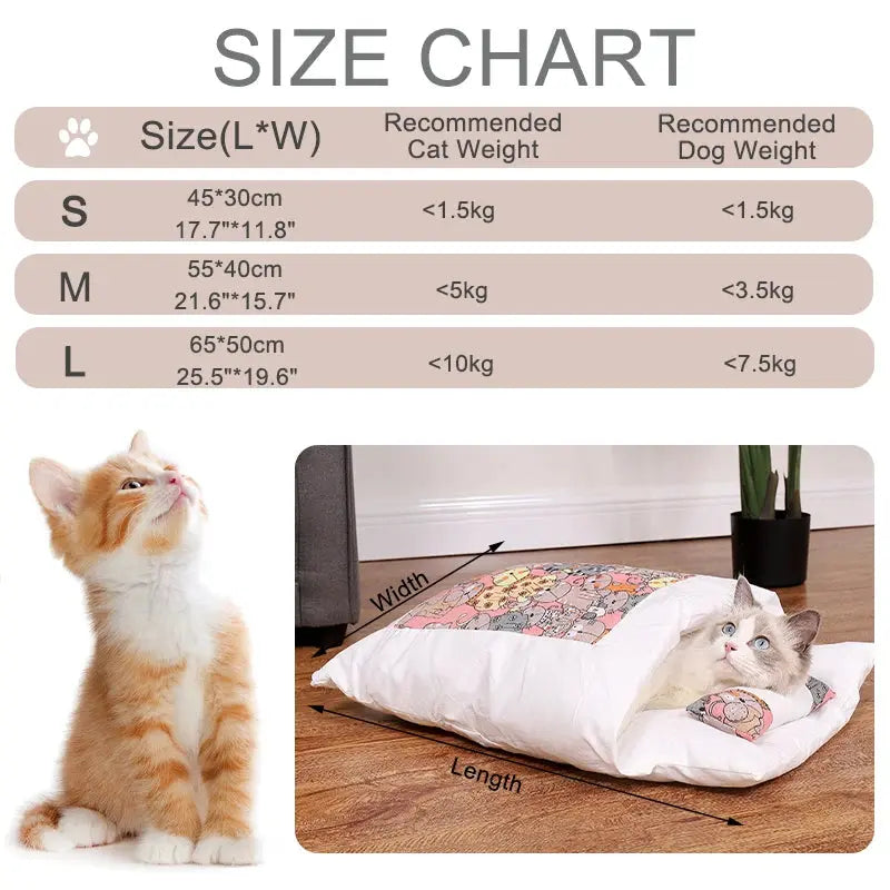Removable Dog Cat Sleeping Bag - 2-in-1 Cave Bed & Mat Winter Warm WLP Company