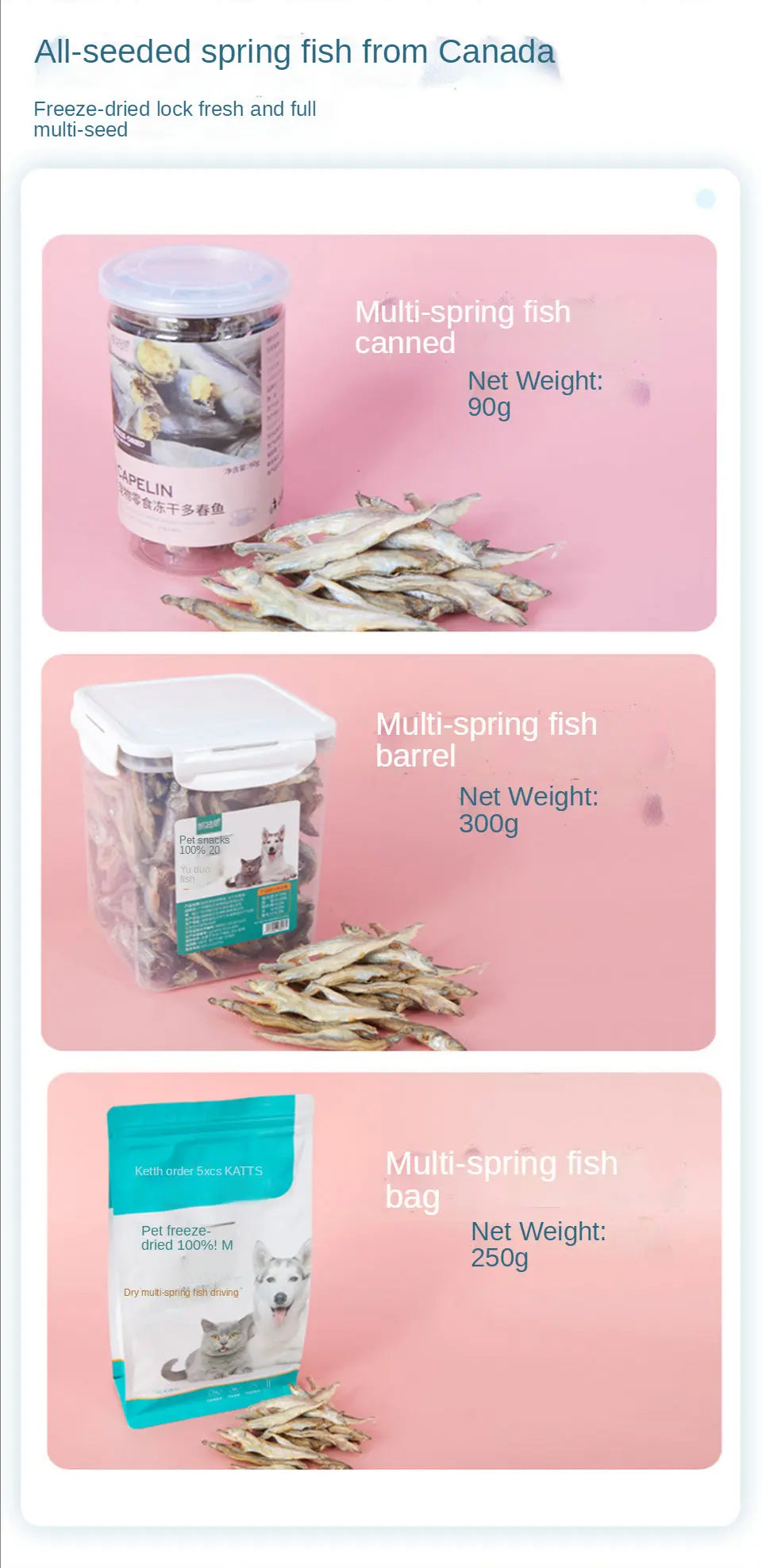 freeze-dried fish Freeze-dried spring fish, cat snacks, dried small fish, pet dogs, freeze-dried beautiful hair and teeth cleaning WLP Company
