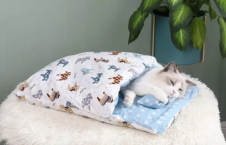 Removable Dog Cat Sleeping Bag - 2-in-1 Cave Bed & Mat Winter Warm WLP Company