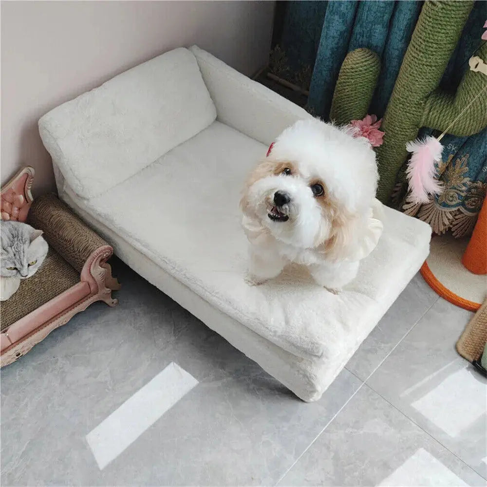 luxury dog sofa Luxury Elevated Dog Sofa Bed with Backrest Plush Cushion Wooden Legs WLP Company