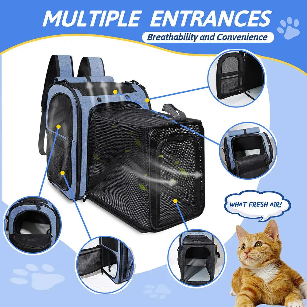 pet carrier Pet Backpack Expandable Foldable Cat Carrier for Small Medium Dog and Cat Transport Dog Bag Large Space Pets Carrier with Zipper WLP Company