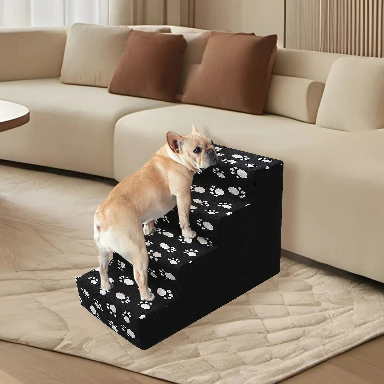 pet stairs 3/4 Steps Pet Bedside Stairs Plastic Dog Cat Steps with Removable Washable Cover Durable and Sturdy Pet Pedals Fun Pet Supplies WLP Company