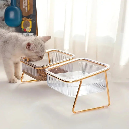 transparent cat bowl Transparent Double Cat Bowl with Vertical Design for Easy Feeding WLP Company