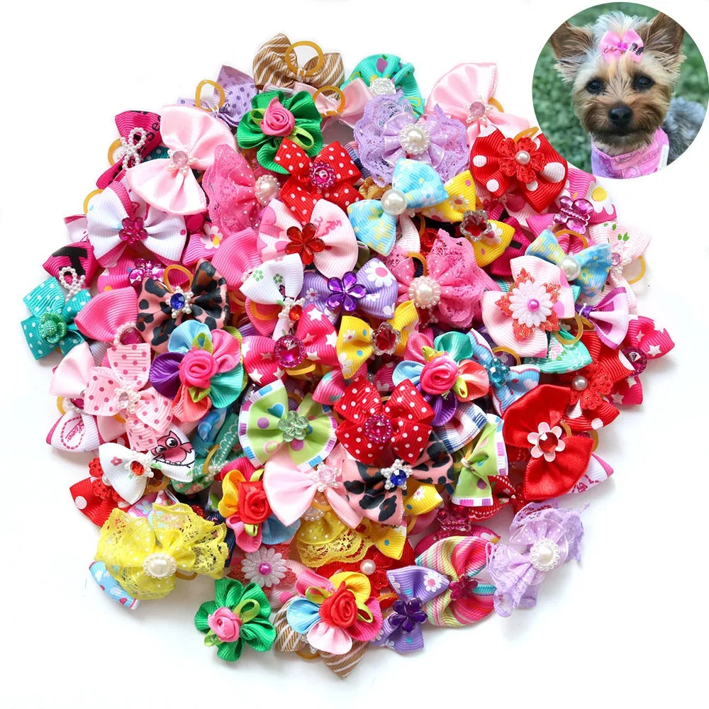100X Handmade Nice Pet Dog Hair Bows for Puppy Party