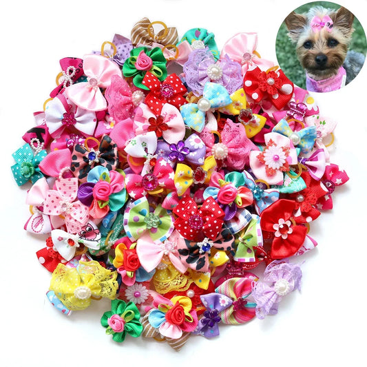 100X Handmade Nice Pet Dog Hair Bows for Puppy Party