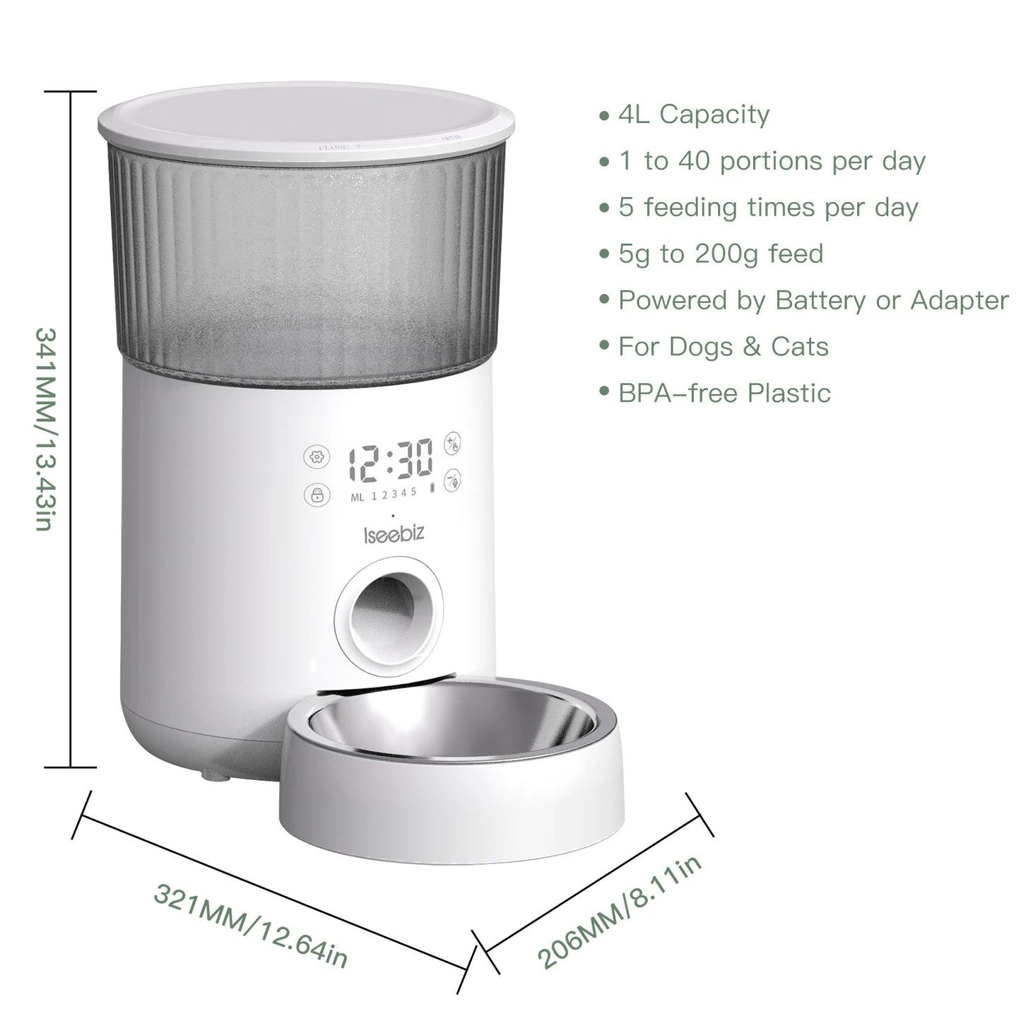 Iseebiz 3L Automatic Pet Feeder With Voice Record - Smart Feeding Solution