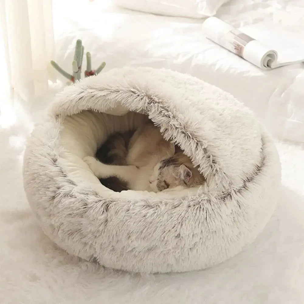 cats bed Round Plush Bed - Soft Warm Enclosed Sleep Bag & Cave Basket WLP Company
