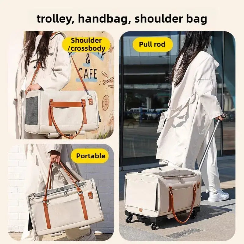 Multifunctional Cat Carrier with Trolley Large Capacity Breathable Foldable Pet Bag for Cats and Dogs WLP Company