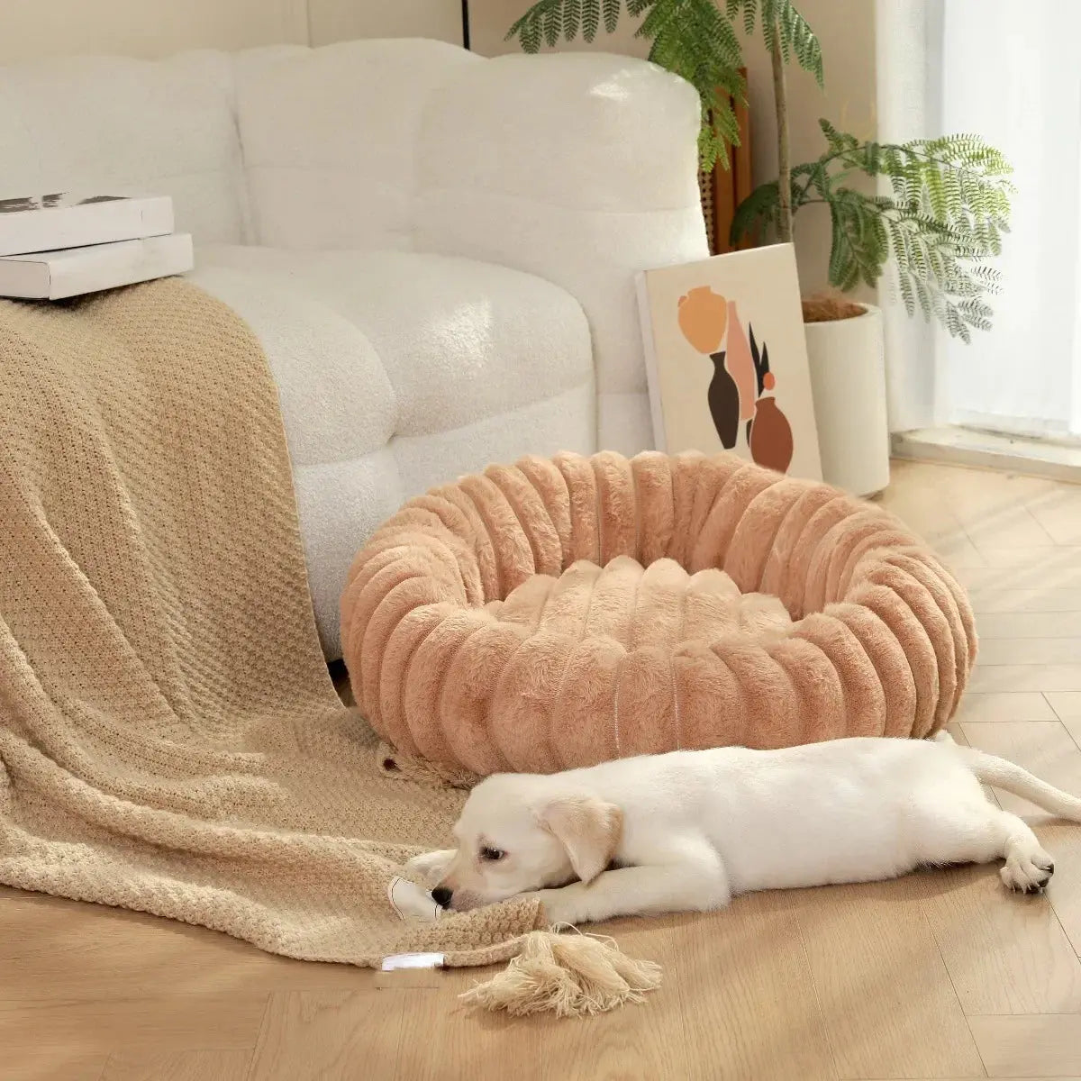 pet bed Nest High Weight Straight Strip Rabbit Plush Pet Mat Long Hair Round Cat Nest Winter Warm Dog Bed Dog Nest WLP Company