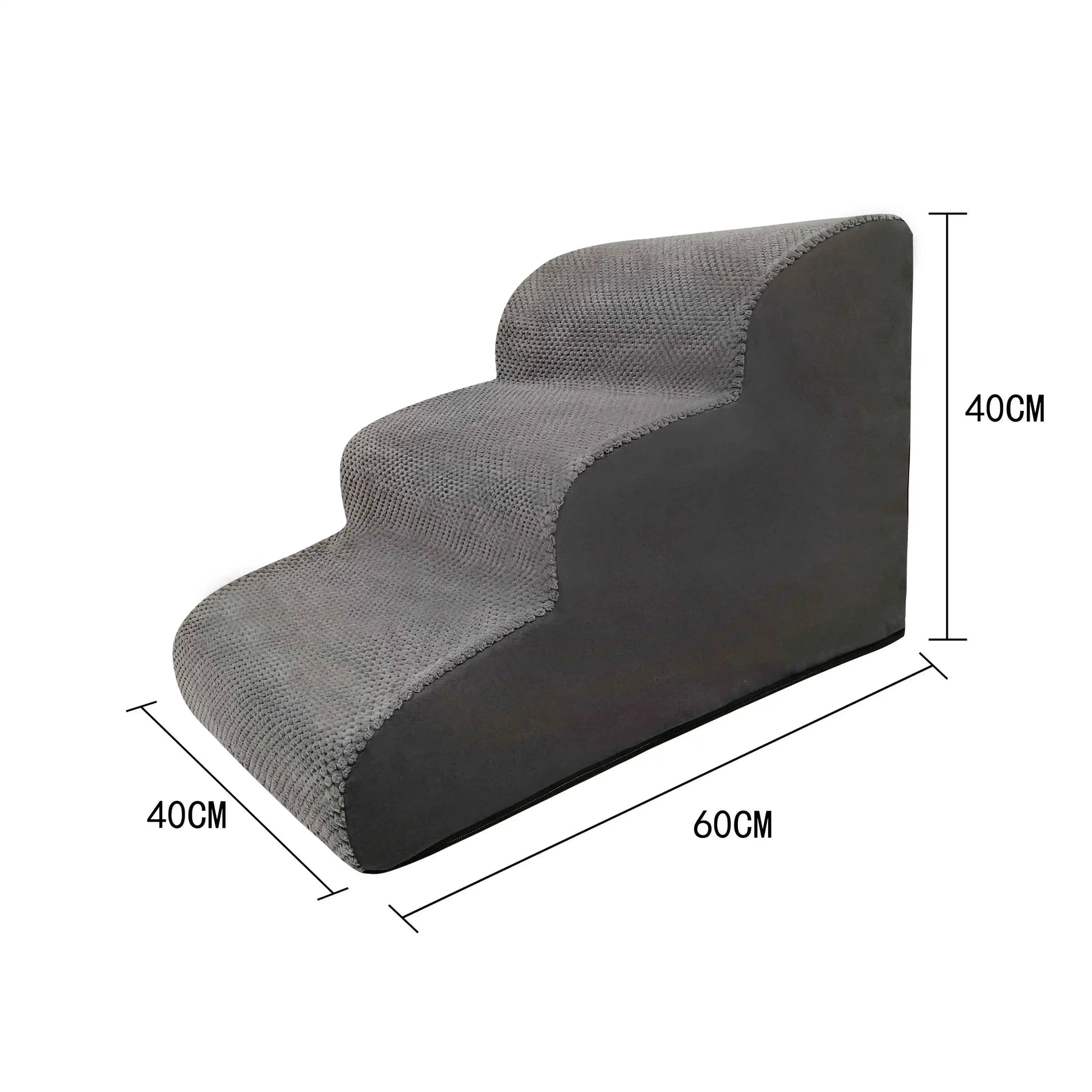 [4-Step Curved Dog Ramp] 4-Step Non-Slip Curved Dog Stairs Ramp for High Beds 20" Height | Soft Grey Carpeted Steps.Labubo. WLP Company