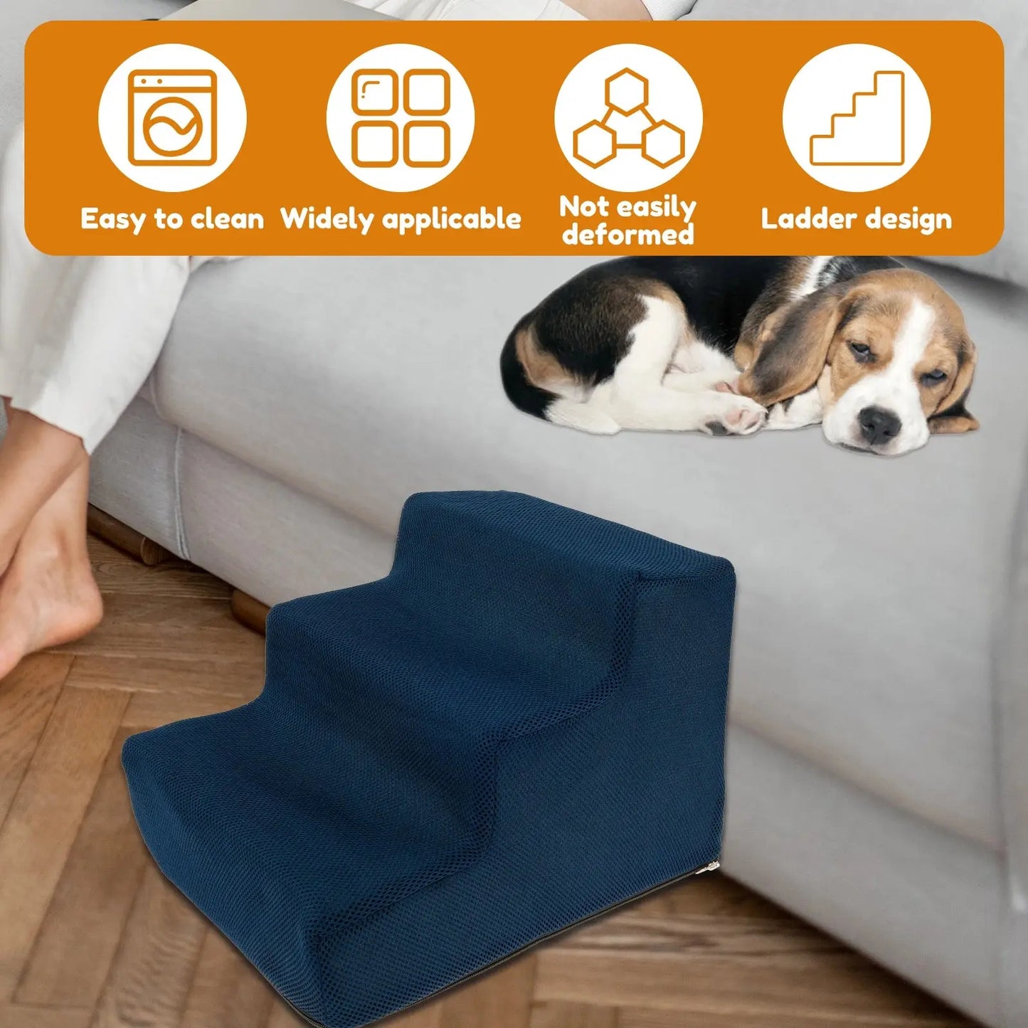 3 Step Dog Stair with Removable Washable Cloth Cover 10.63inch High Cat Stair Stable Pet Safety Ramp Pet Supplies Accessories WLP Company