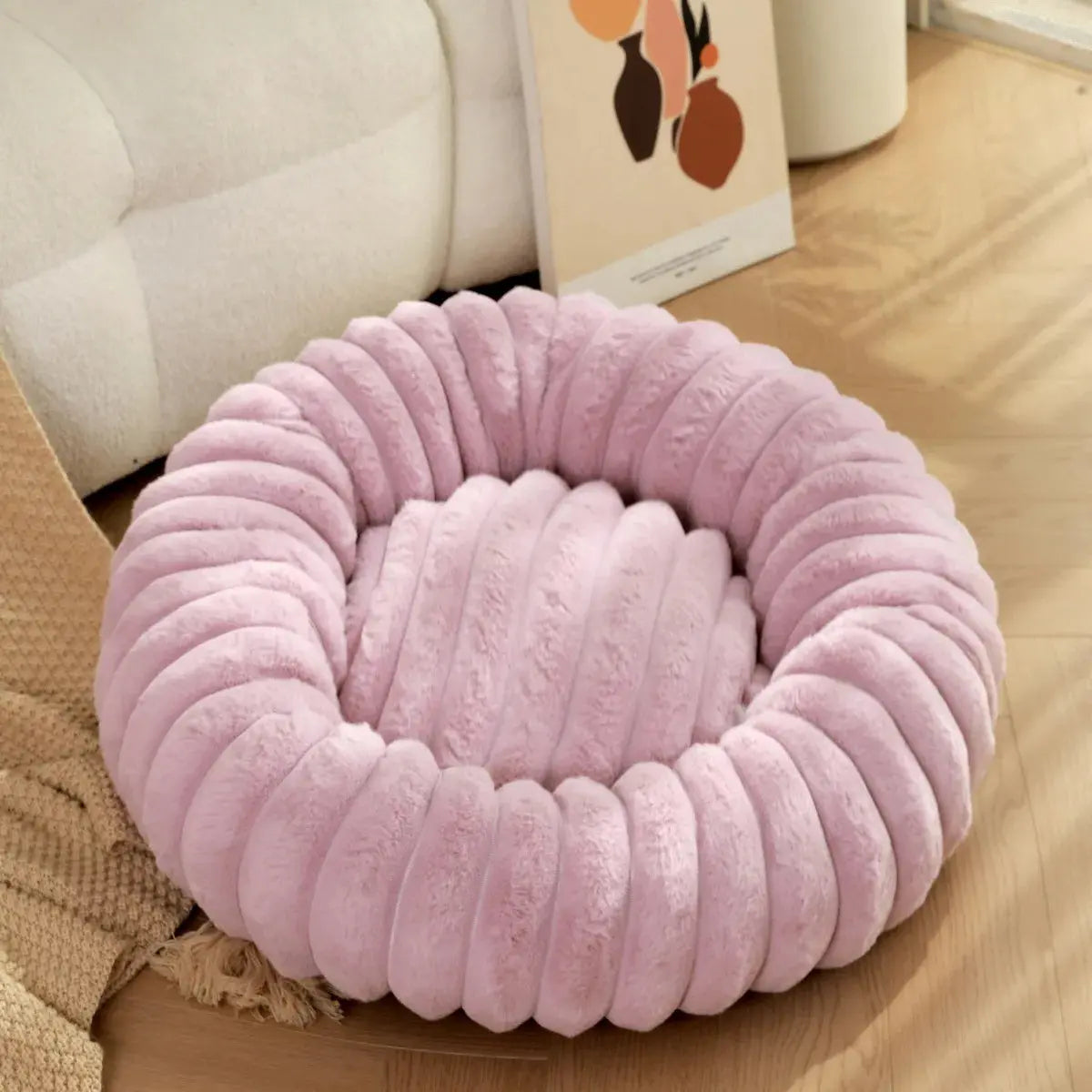 pet bed Nest High Weight Straight Strip Rabbit Plush Pet Mat Long Hair Round Cat Nest Winter Warm Dog Bed Dog Nest WLP Company