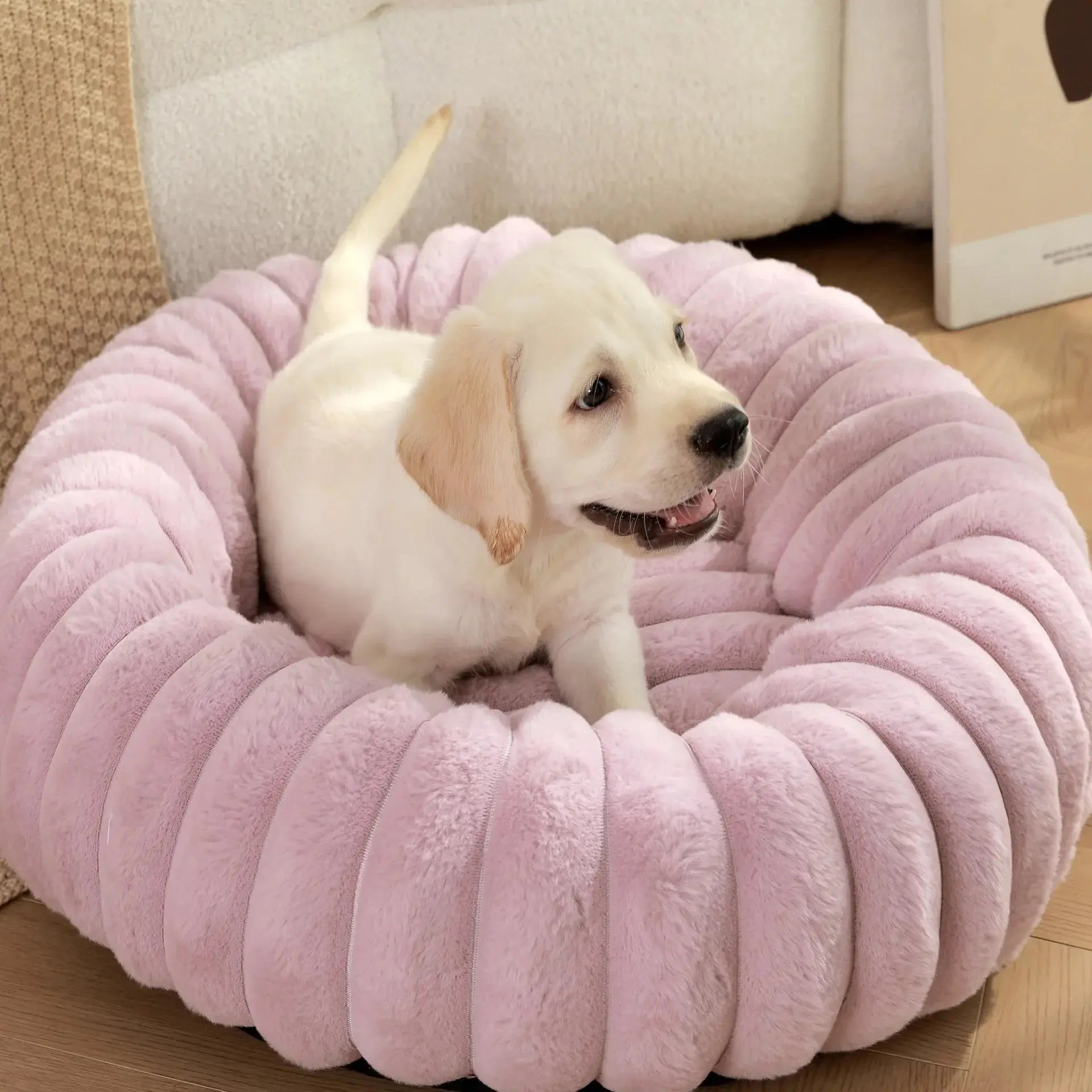 pet bed Nest High Weight Straight Strip Rabbit Plush Pet Mat Long Hair Round Cat Nest Winter Warm Dog Bed Dog Nest WLP Company