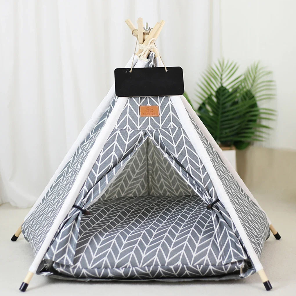 Extra Large Dog Tent - Perfect for Unrestricted Rolling - Linen & Wood Teepee