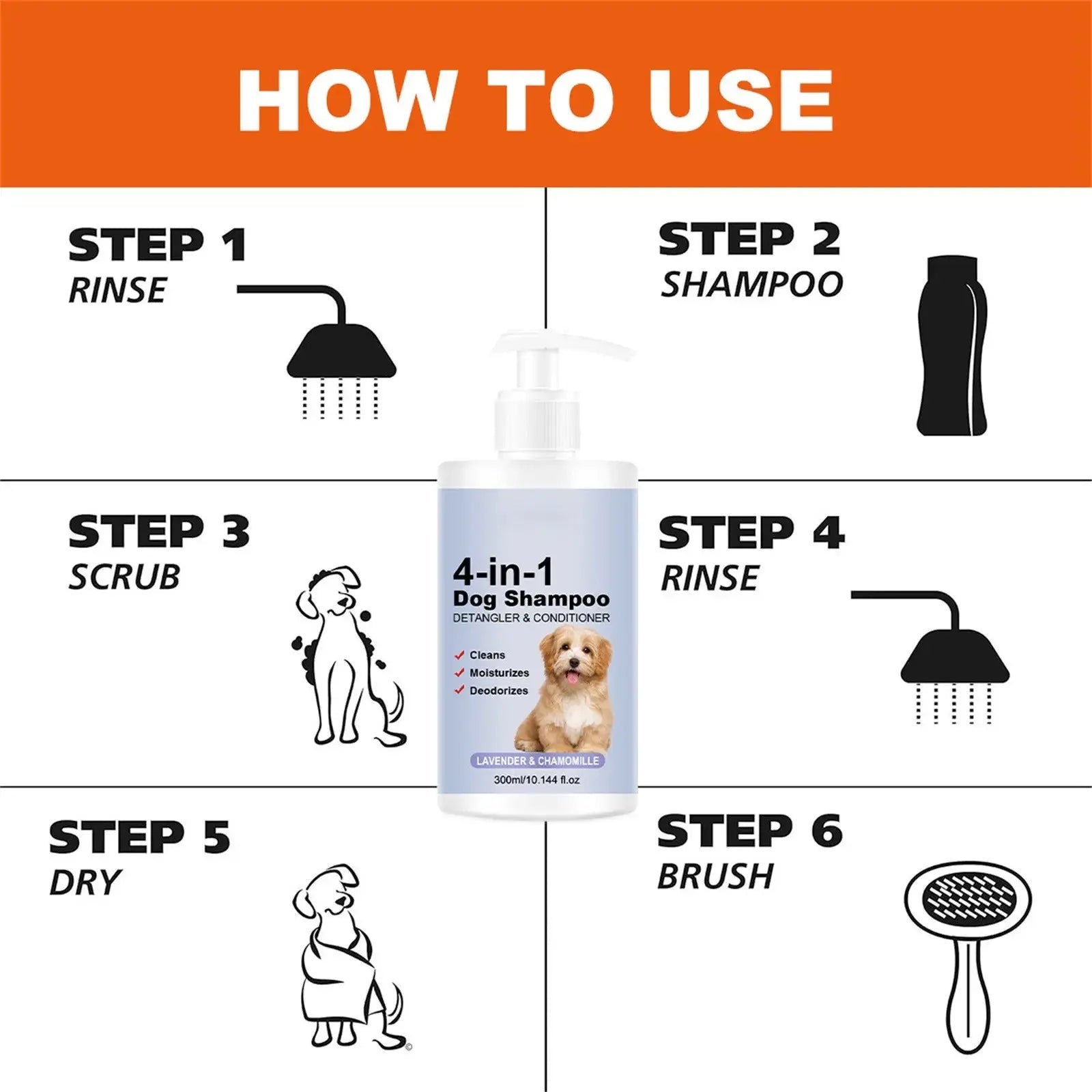 4-In-1 dog shampoo Dog Shampoo - Cleanses, Conditions, Smoothes, Moisturizes With Lavender Chamomile - Pet-Friendly Formula WLP Company
