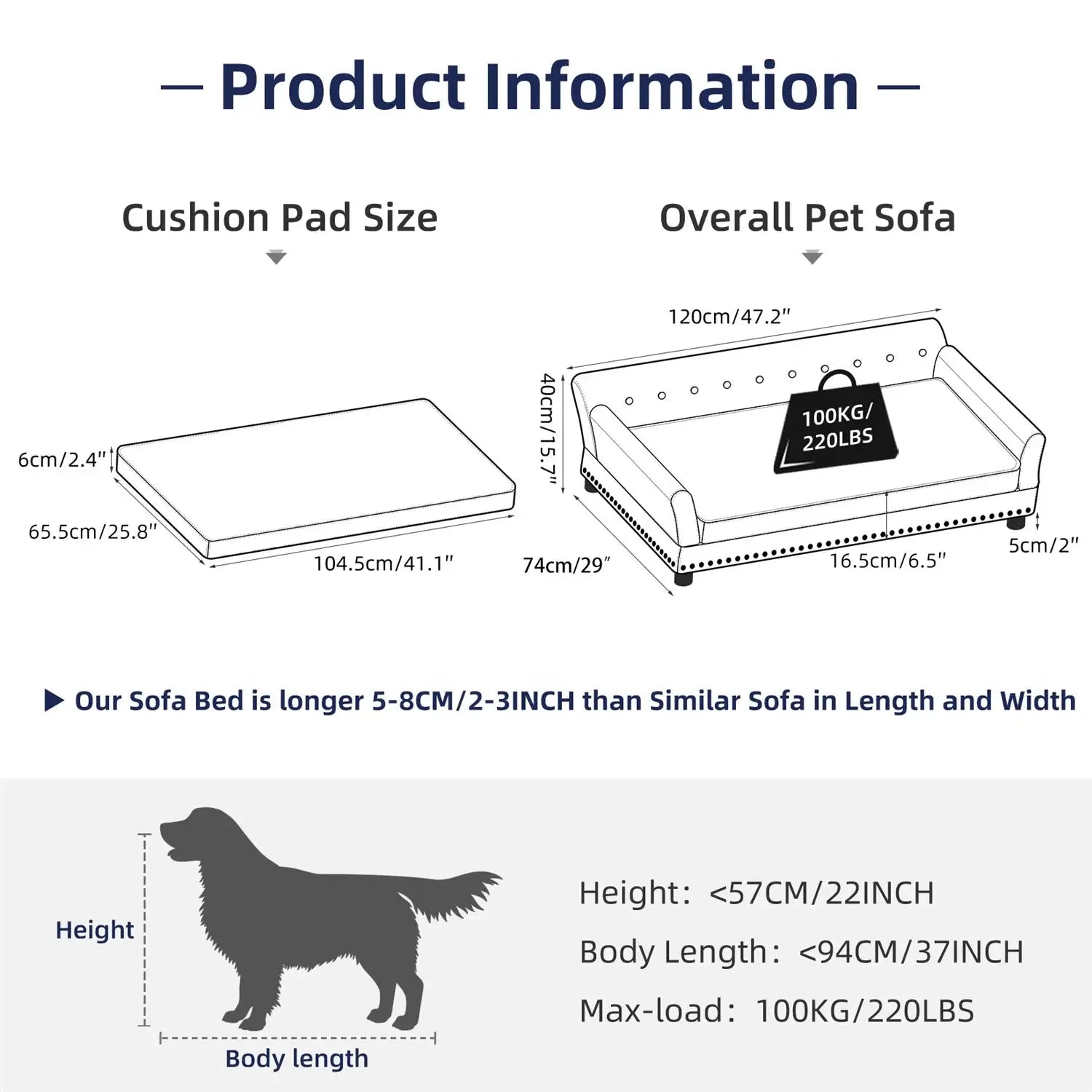 BingoPaw Large Dog Sofa Bed Deluxe Tufted Elevated Jumbo Dog Couch Bed Made Velvet - Pet Giant Snuggle Sofa Lounger Memory Foam WLP Company