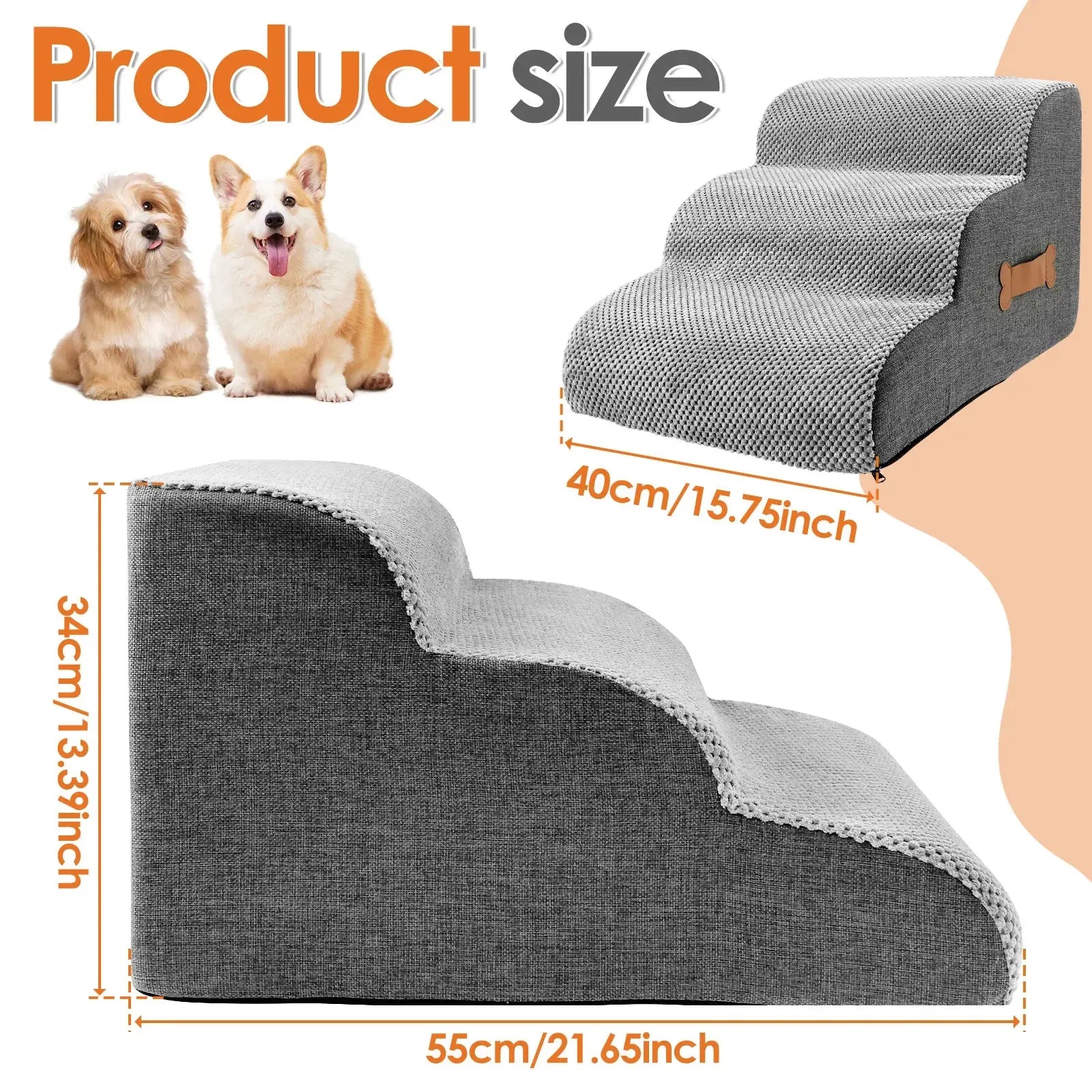 2/3 Step Dog Ramp Stair Pineapple Velvet Small Dog Stair with Sponge Filling and Nonslip Bottom Safe Pet Supplies for Cat Puppy WLP Company