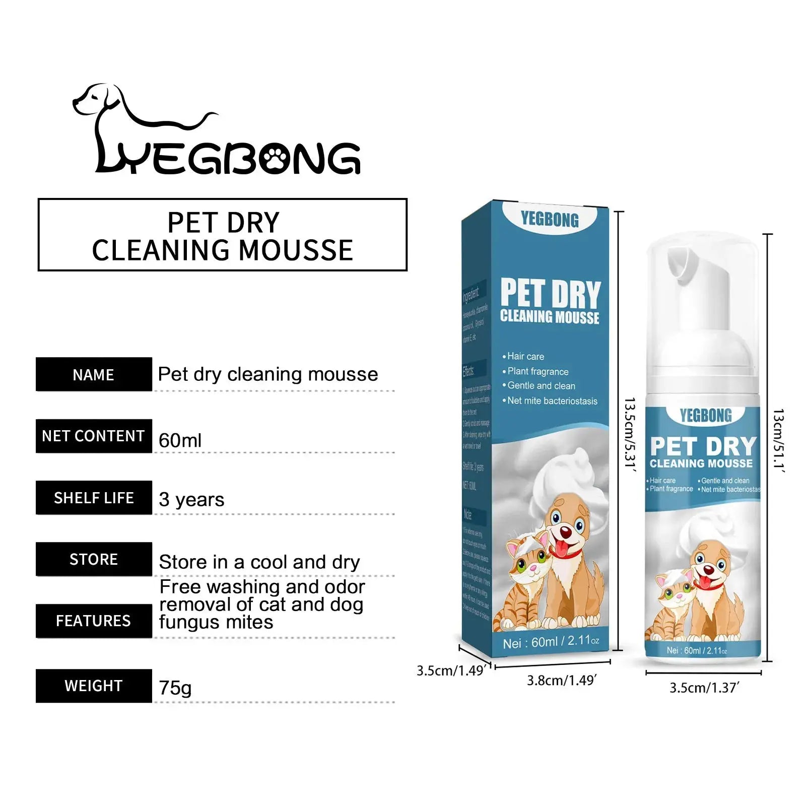 Pet Dry Shampoo Puppy Kitten Dry Cleaning Foam Shampoo Safe Bathless Cleaning Odor Eliminator Itch Relief Pet Grooming Supplies WLP Company