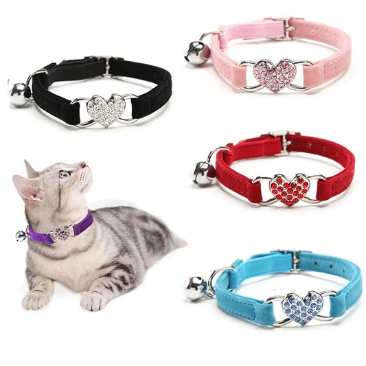 heart charm collar New Heart Charm And Bell Cat and Small Dog Collar WLP Company