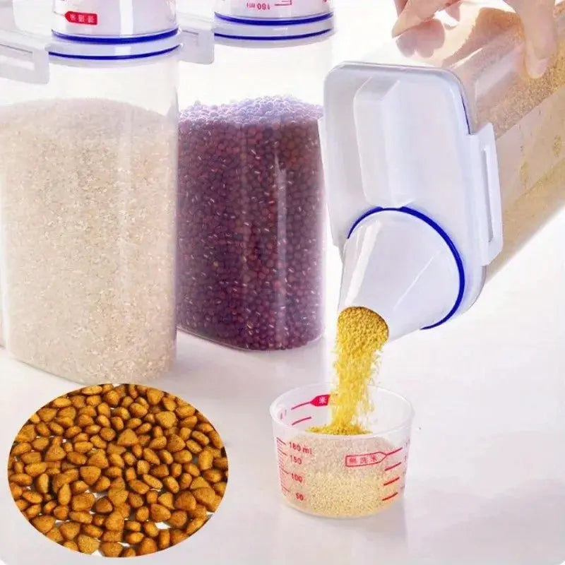 Pet Food Storage Container with Measuring Cup Handle Airtight Waterproof Pet Food Storage Dispenser Portable Buckets Feeder WLP Company