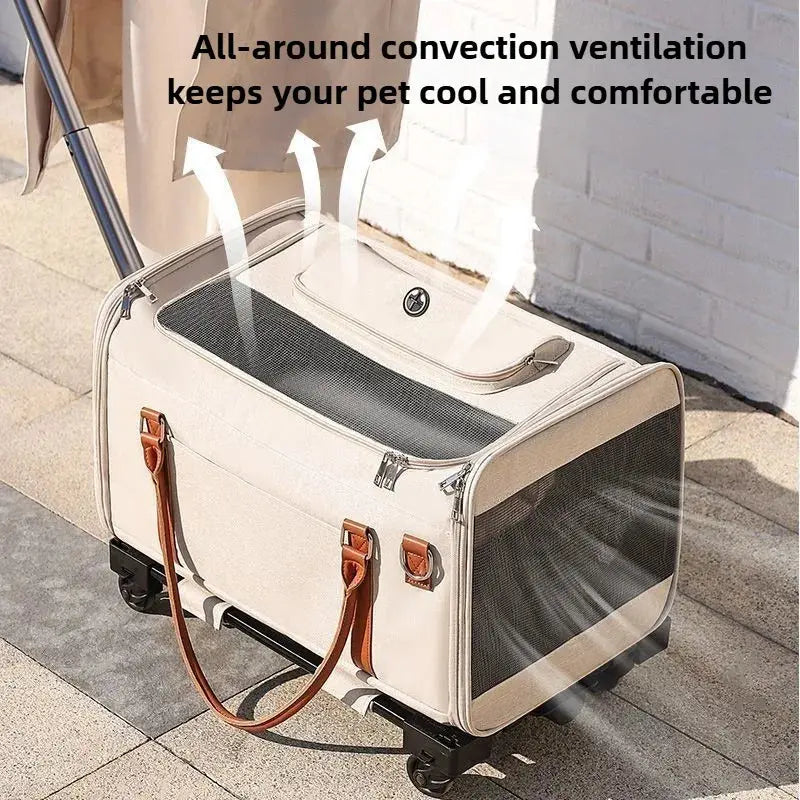 Multifunctional Cat Carrier with Trolley Large Capacity Breathable Foldable Pet Bag for Cats and Dogs WLP Company
