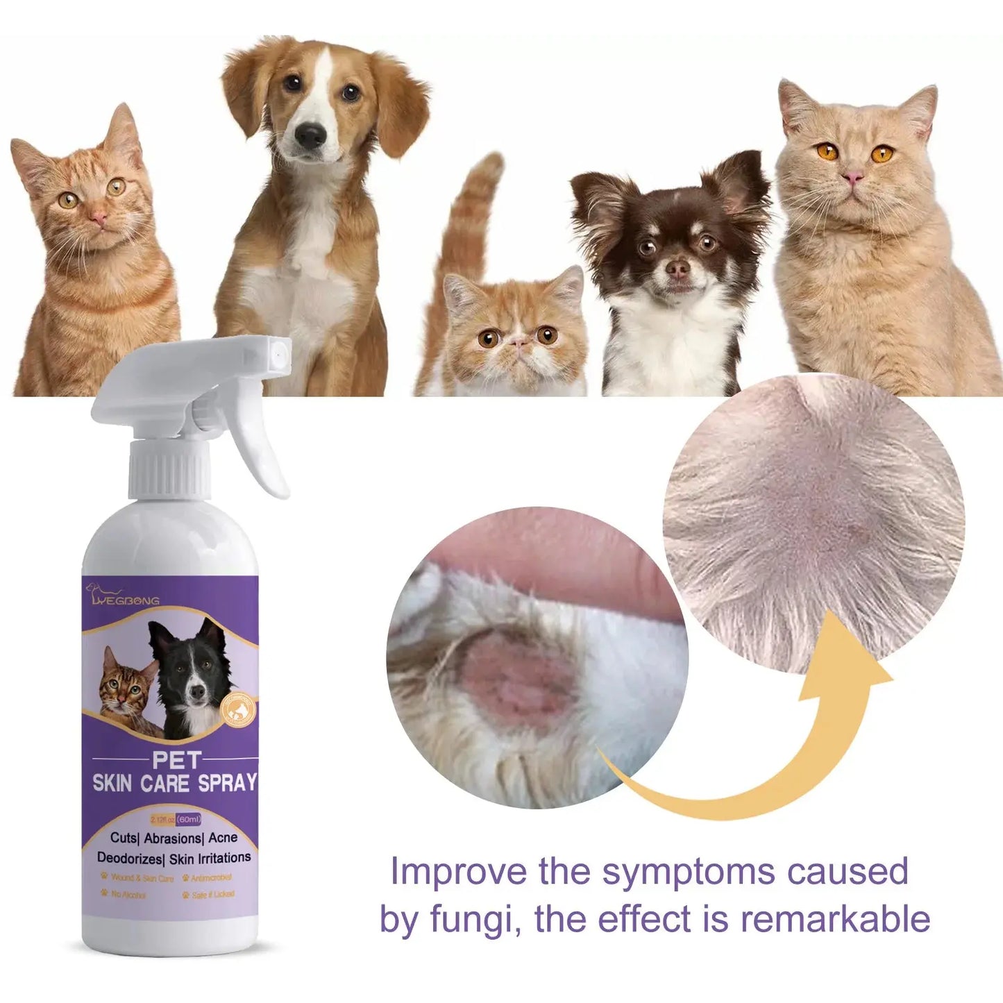 Cat Skin Care Spray Pet Flea Mite Eliminator Dog Itchy Skin Treatment Pet Wound Repair Cat Hair Regrowth Dog Hair Repair Serum WLP Company