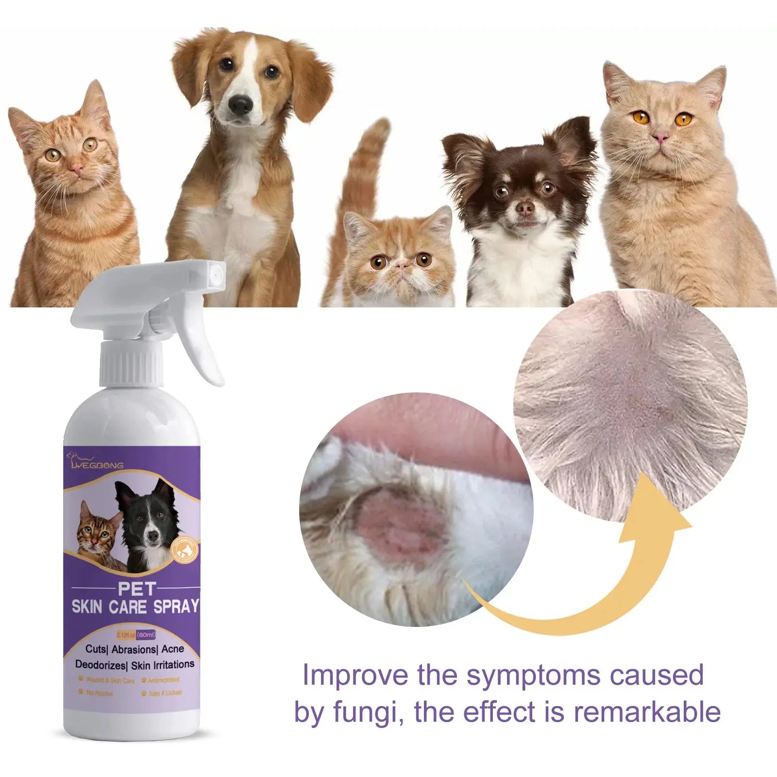 Cat Skin Care Spray Pet Flea Mite Eliminator Dog Itchy Skin Treatment Pet Wound Repair Cat Hair Regrowth Dog Hair Repair Serum WLP Company