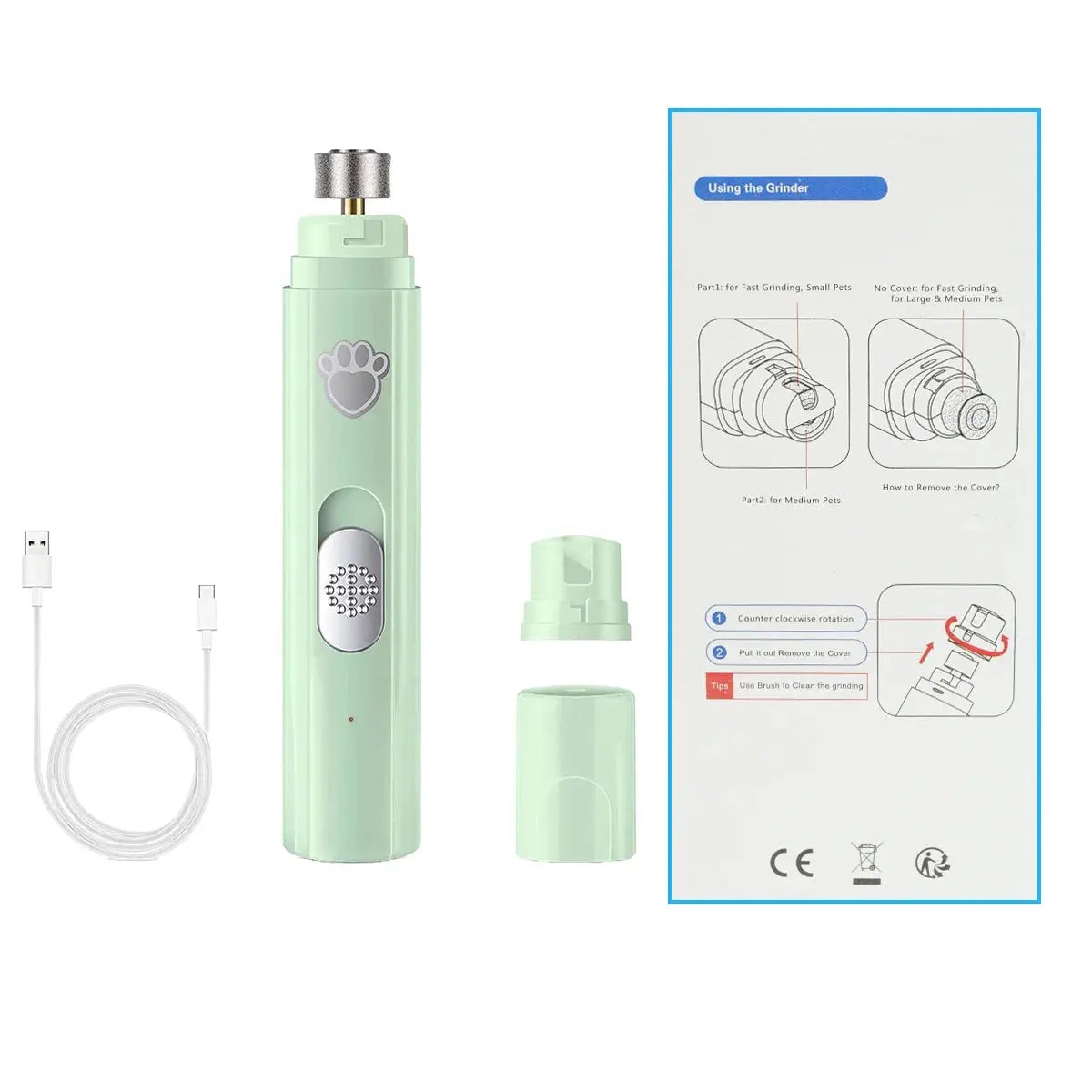 Electric Dog Nail Grinder Pet Nail Clipper USB Rechargeable Pet Nail Trimmers Painless with Polisher Wheel for Small/Large Pets WLP Company