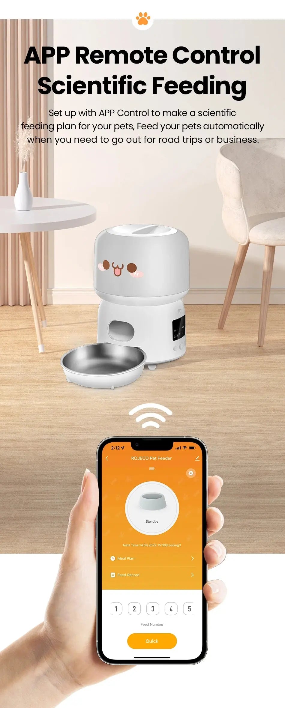 Remotely Controlled Feeding ROJECO 3L Smart Pet Feeder WLP Company