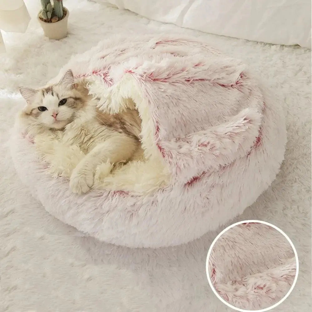 cats bed Round Plush Bed - Soft Warm Enclosed Sleep Bag & Cave Basket WLP Company