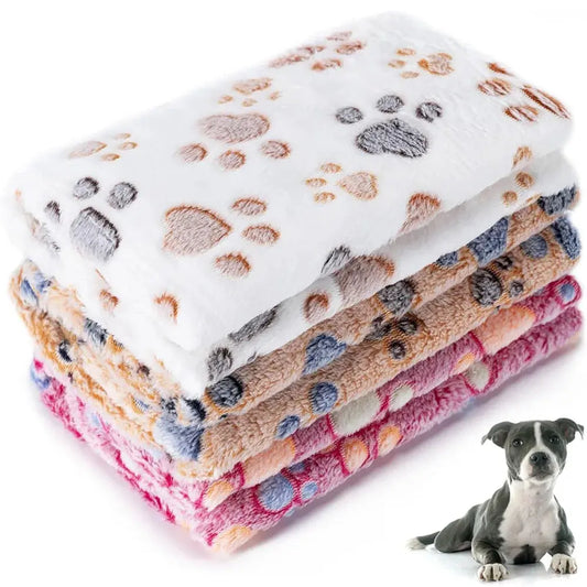 Dog Blanket Washable Fuzzy Soft Pet Mat Throw Cover for Kennel Crate Bed Cute Paw Pattern Puppy Cat Bed Blanket Mat Pet Blankets WLP Company