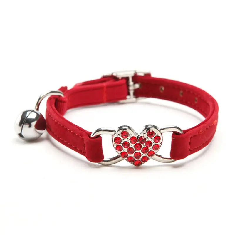 heart charm collar New Heart Charm And Bell Cat and Small Dog Collar WLP Company