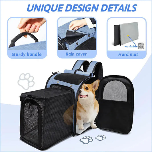 pet carrier Pet Backpack Expandable Foldable Cat Carrier for Small Medium Dog and Cat Transport Dog Bag Large Space Pets Carrier with Zipper WLP Company