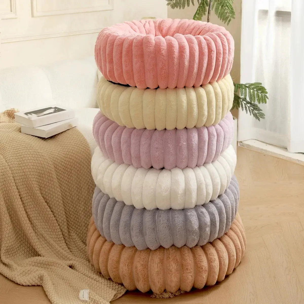 pet bed Nest High Weight Straight Strip Rabbit Plush Pet Mat Long Hair Round Cat Nest Winter Warm Dog Bed Dog Nest WLP Company