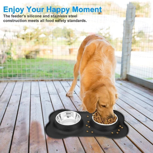 Antislip Double Dog Bowl With Silicone Durable Stainless Steel
