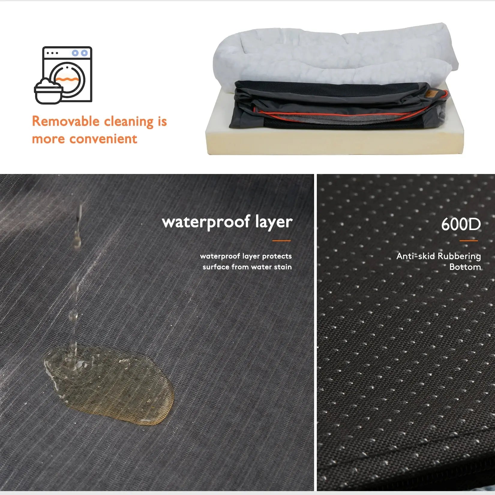L XL 2XL 3XL Dog Bed Super Soft Orthopedic Foam Pet Bed Sleeping Mat with Cotton-padded Bolster and Removable Cover WLP Company